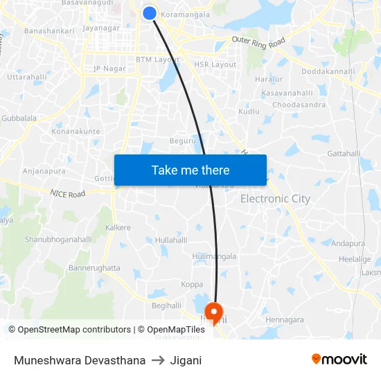 Muneshwara Devasthana to Jigani map