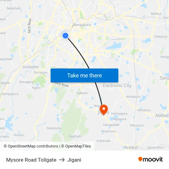 Mysore Road Tollgate to Jigani map