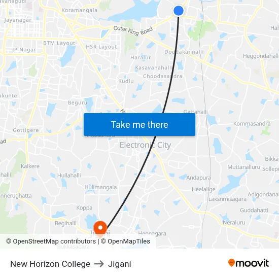 New Horizon College to Jigani map