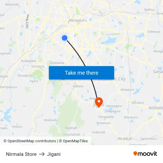 Nirmala Store to Jigani map