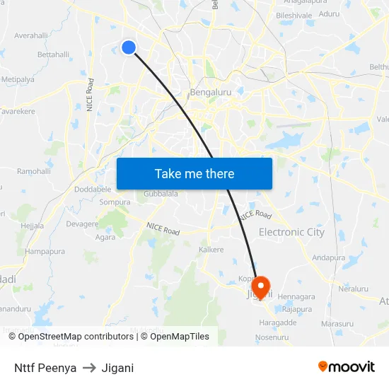 Nttf Peenya to Jigani map
