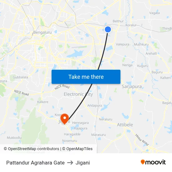 Pattandur Agrahara Gate to Jigani map