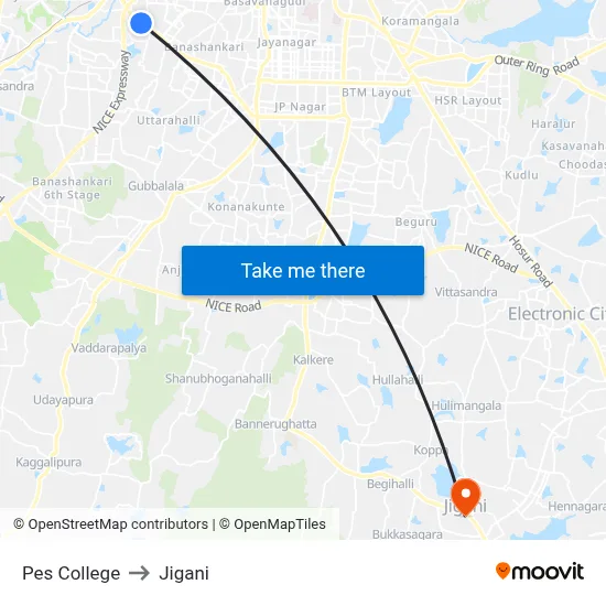 Pes College to Jigani map