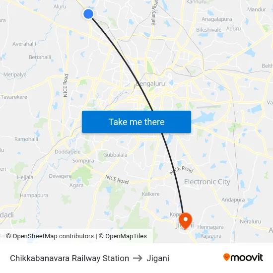 Chikkabanavara Railway Station to Jigani map