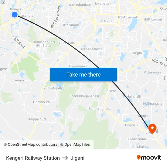 Kengeri Railway Station to Jigani map
