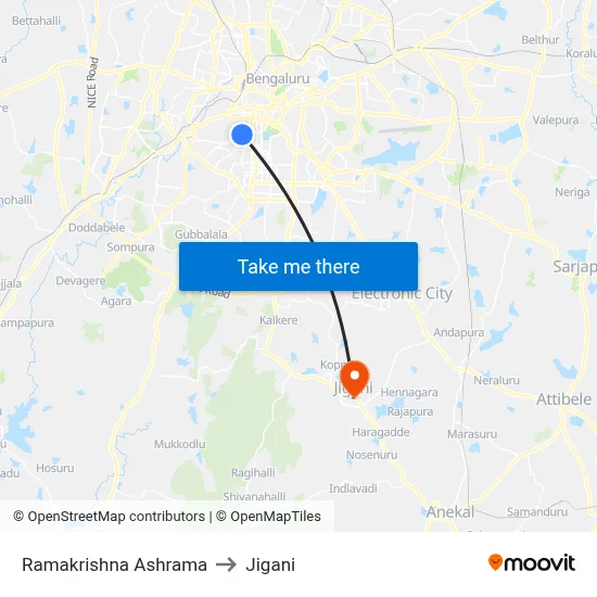 Ramakrishna Ashrama to Jigani map