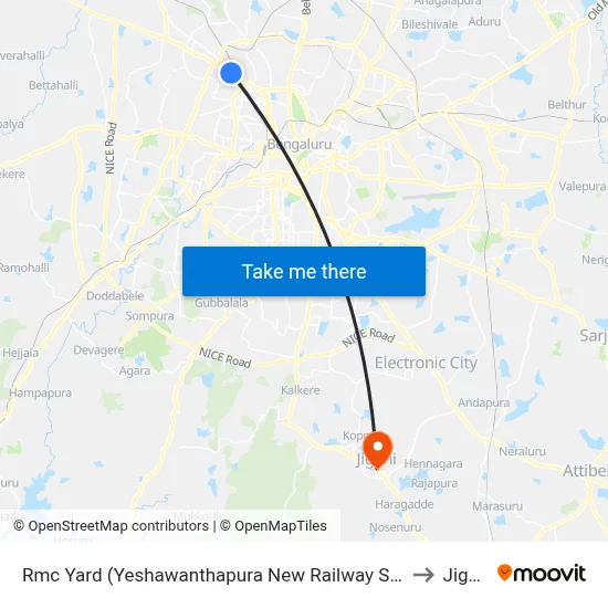 Rmc Yard (Yeshawanthapura New Railway Station) to Jigani map