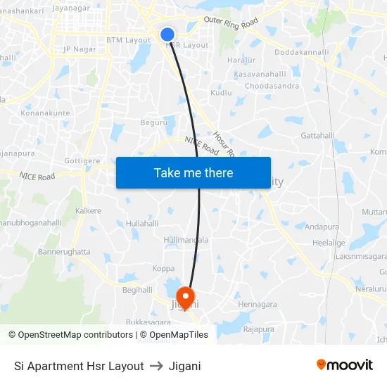 Si Apartment Hsr Layout to Jigani map