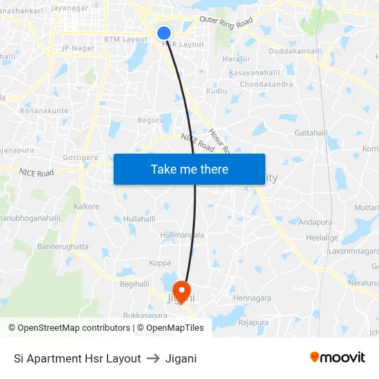 Si Apartment Hsr Layout to Jigani map