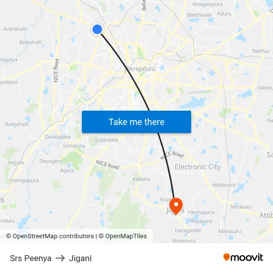 Srs Peenya to Jigani map