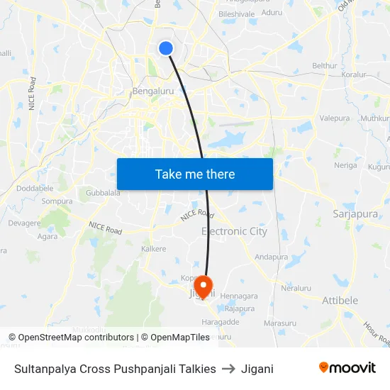 Sultanpalya Cross Pushpanjali Talkies to Jigani map