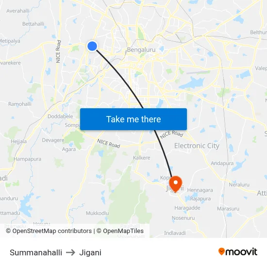 Summanahalli to Jigani map