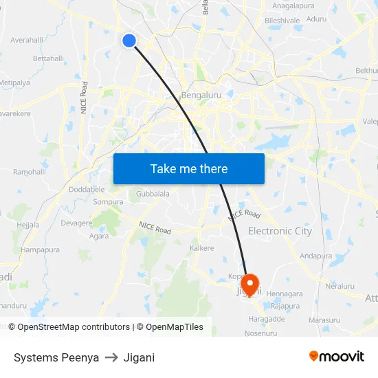 Systems Peenya to Jigani map