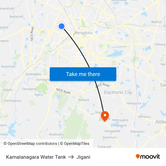 Kamalanagara Water Tank to Jigani map