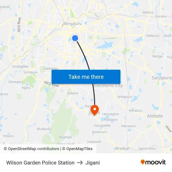 Wilson Garden Police Station to Jigani map
