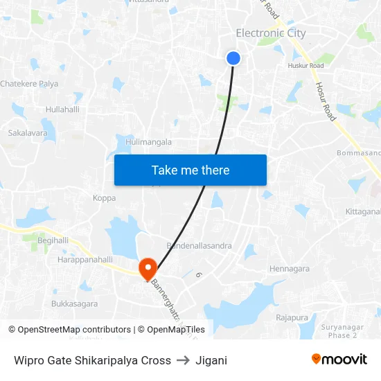 Wipro Gate Shikaripalya Cross to Jigani map