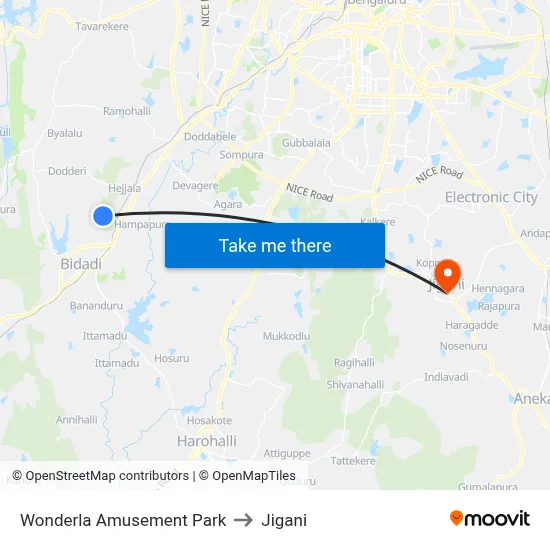 Wonderla Amusement Park to Jigani map