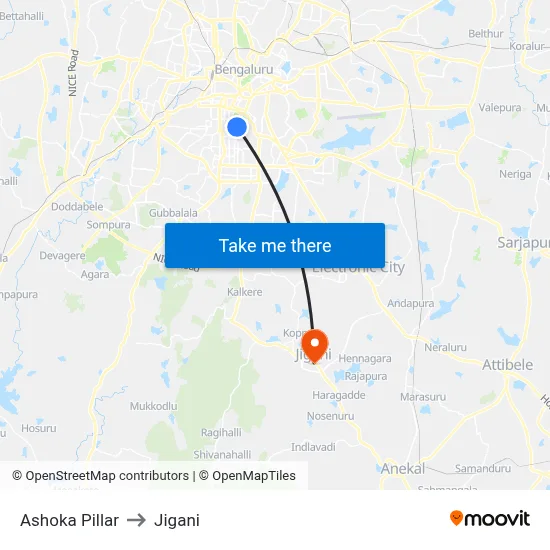 Ashoka Pillar to Jigani map