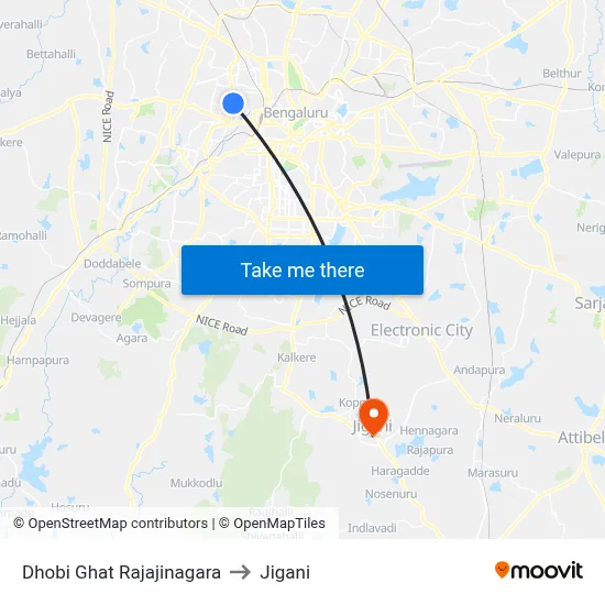 Dhobi Ghat Rajajinagara to Jigani map