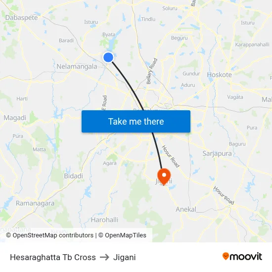 Hesaraghatta Tb Cross to Jigani map