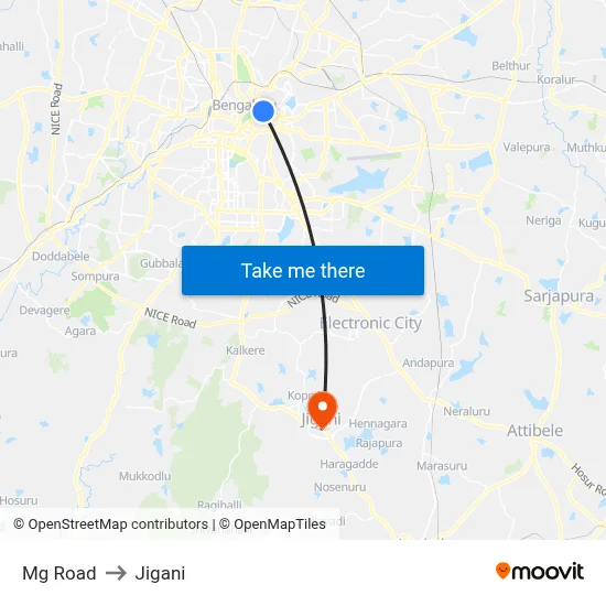 Mg Road to Jigani map