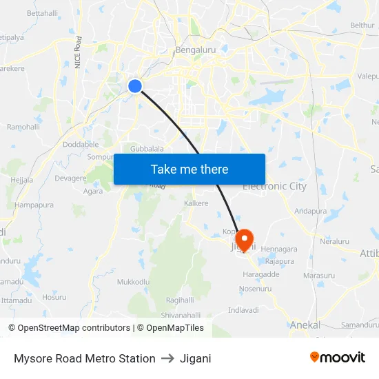 Mysore Road Metro Station to Jigani map