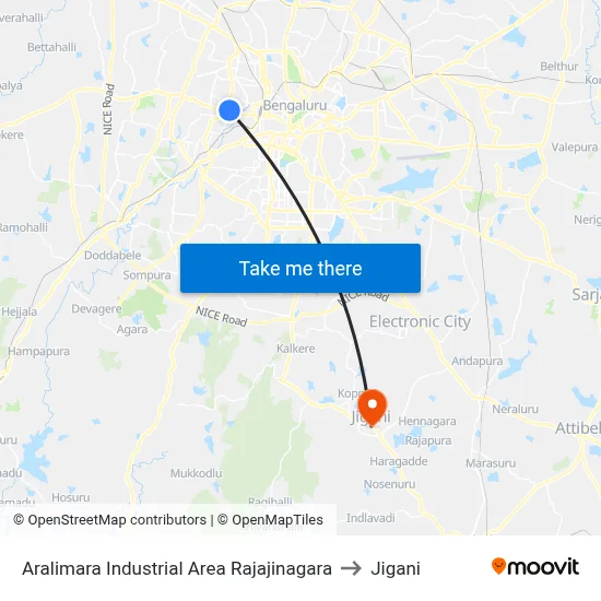 Aralimara Industrial Area Rajajinagara to Jigani map