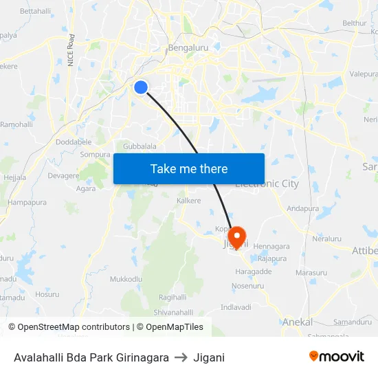 Avalahalli Bda Park Girinagara to Jigani map