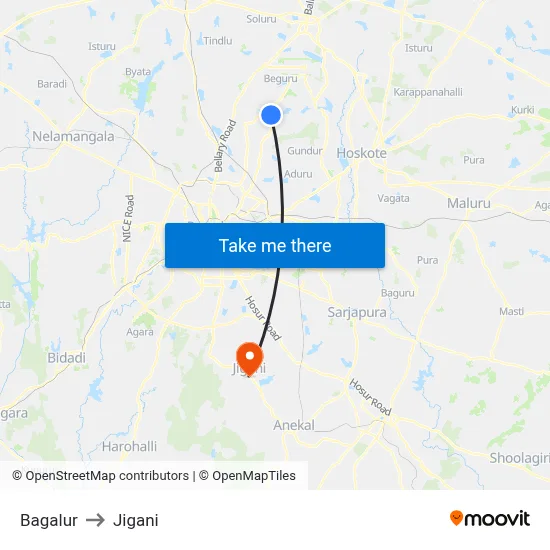 Bagalur to Jigani map