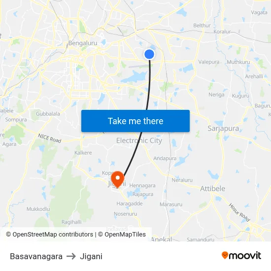 Basavanagara to Jigani map
