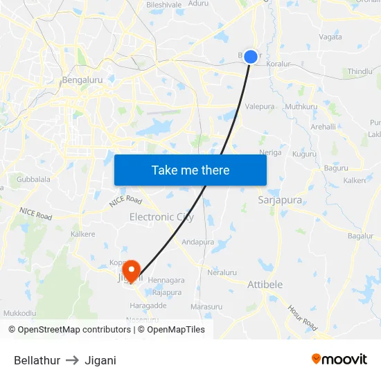 Bellathur to Jigani map