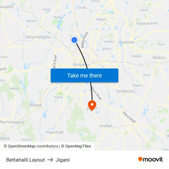 Bettahalli Layout to Jigani map