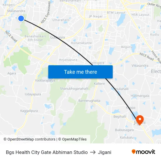 Bgs Health City Gate Abhiman Studio to Jigani map