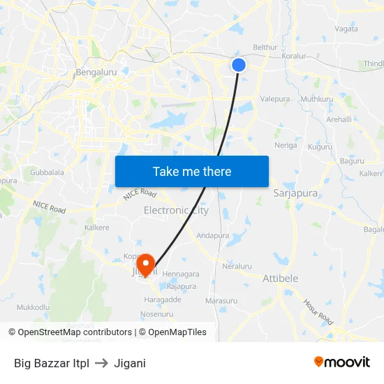 Big Bazzar Itpl to Jigani map