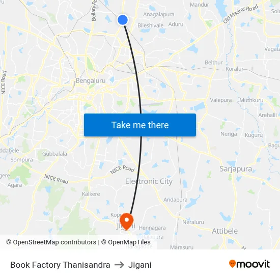 Book Factory Thanisandra to Jigani map