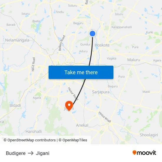 Budigere to Jigani map