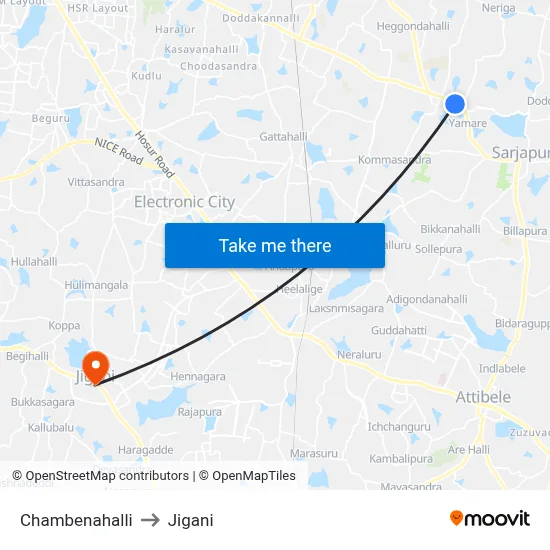 Chambenahalli to Jigani map