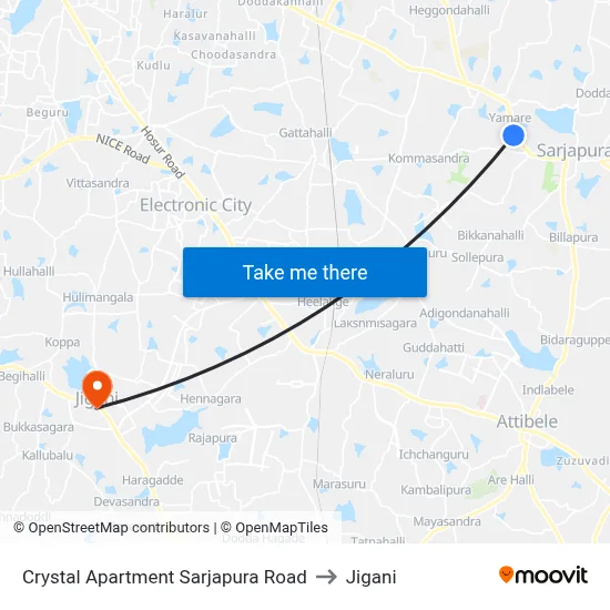 Crystal Apartment Sarjapura Road to Jigani map