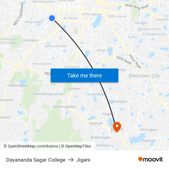 Dayananda Sagar College to Jigani map