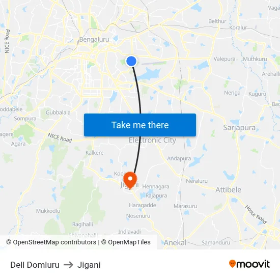Dell Domluru to Jigani map