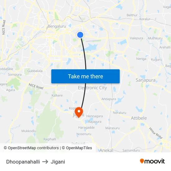 Dhoopanahalli to Jigani map