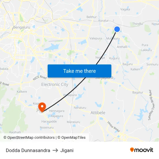 Dodda Dunnasandra to Jigani map