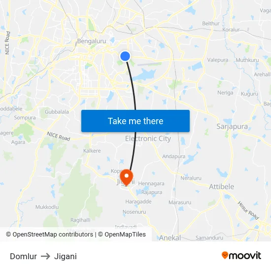 Domlur to Jigani map