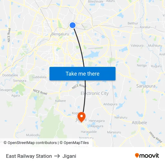 East Railway Station to Jigani map