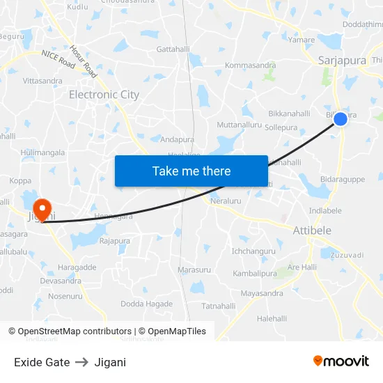 Exide Gate to Jigani map