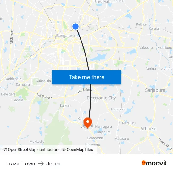 Frazer Town to Jigani map