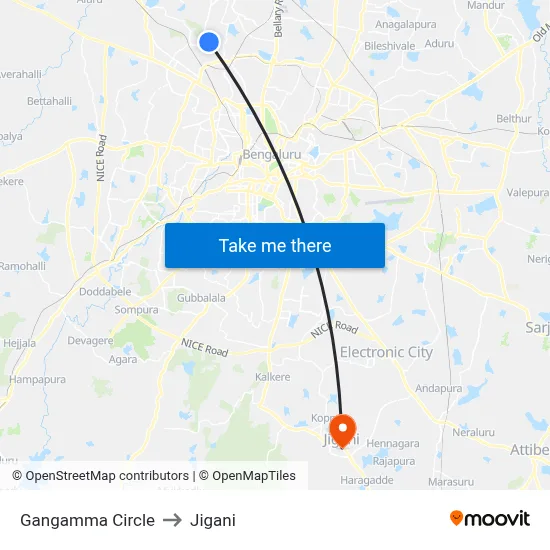Gangamma Circle to Jigani map