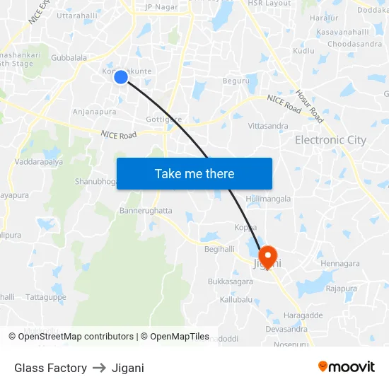 Glass Factory to Jigani map