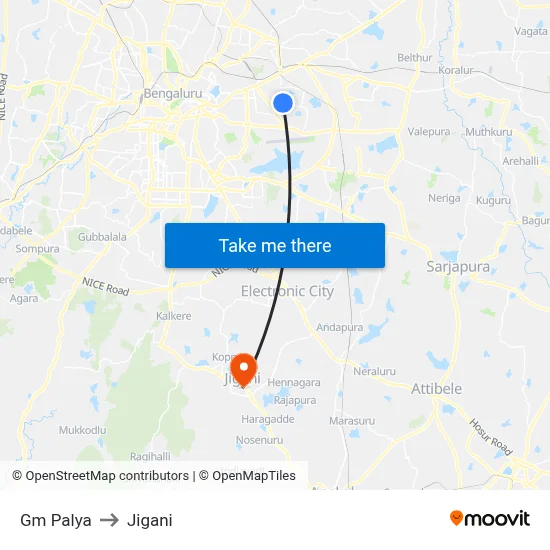 Gm Palya to Jigani map