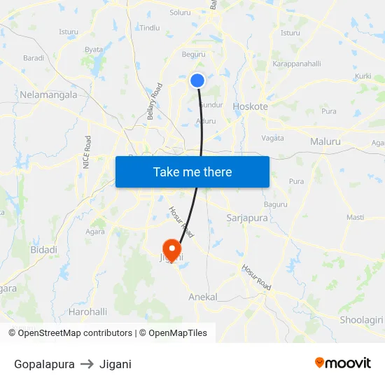 Gopalapura to Jigani map